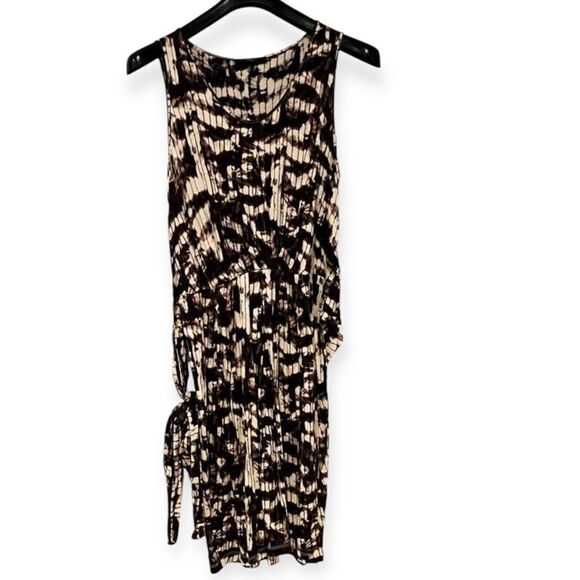 Weekend Max Mara Cream Brown Watercolor Tie Waist Sleeveless Dress Size XL - Picture 2 of 7